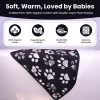 Small Pet Blanket, 100% Organic Cotton - Beige Paw/Black - image 2