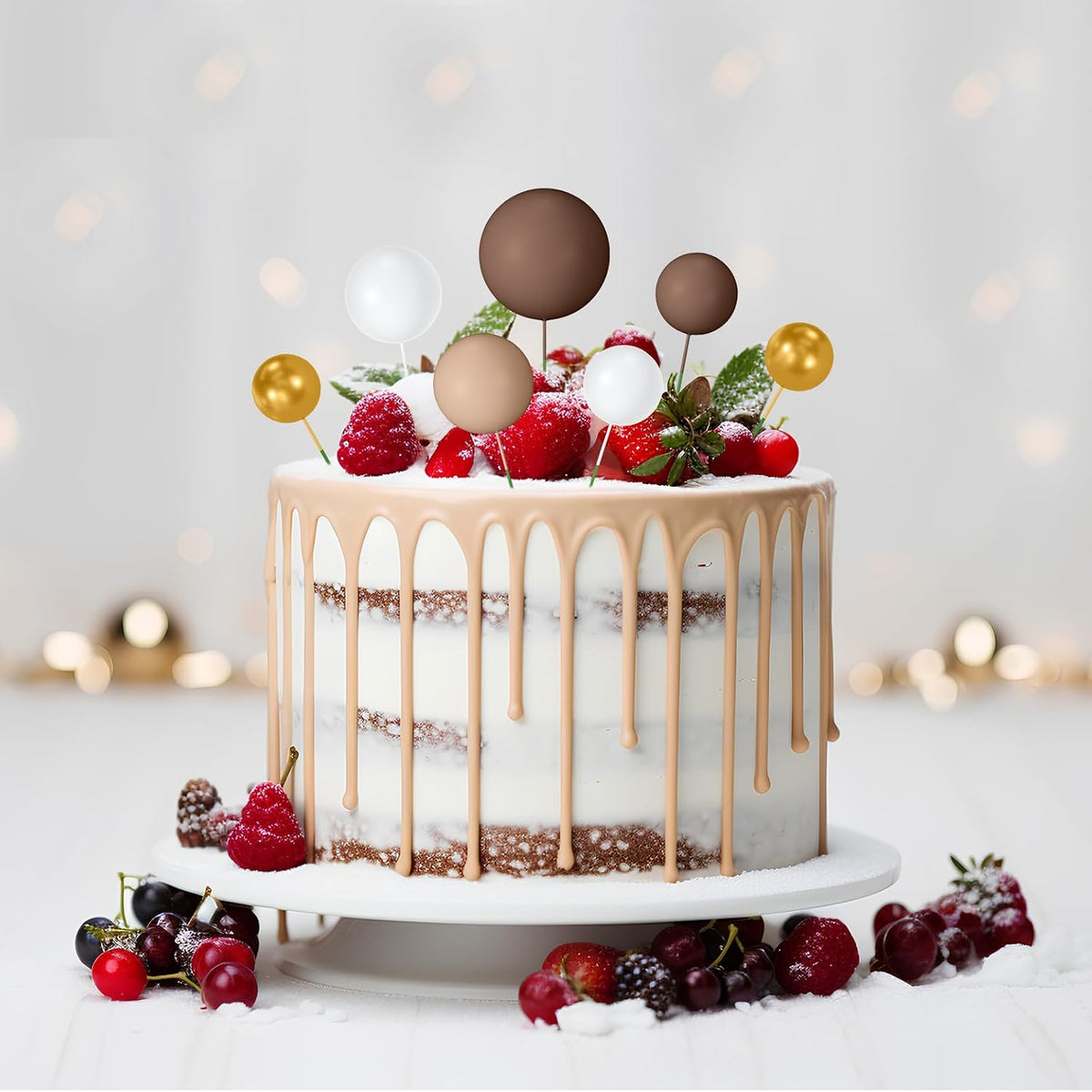 NACHLYNN 80 Pcs Cake Balls Decorations Mini Balloon Cake Topper Balls - Brown Gold Series - image 3