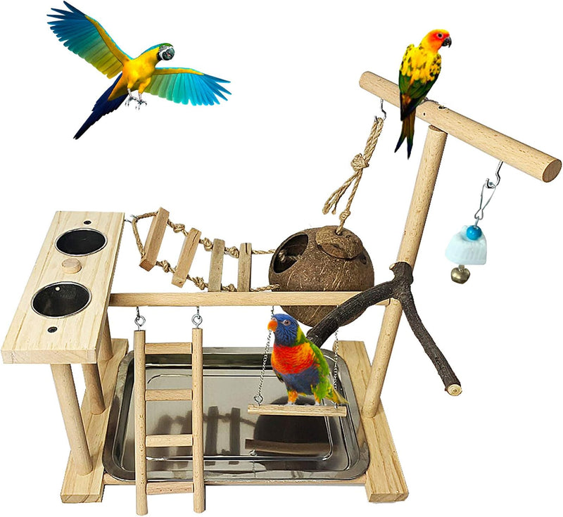 Parrot Playground Bird Play Stand Natural Wood Parrot Perch Gym