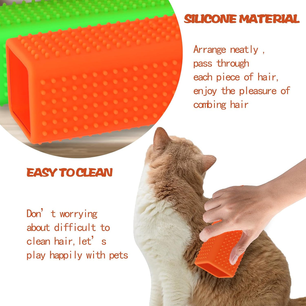 2pcs Pet Dog Cat Hair Remover, Pet Hair Removal Tool - Orangegreen - image 3