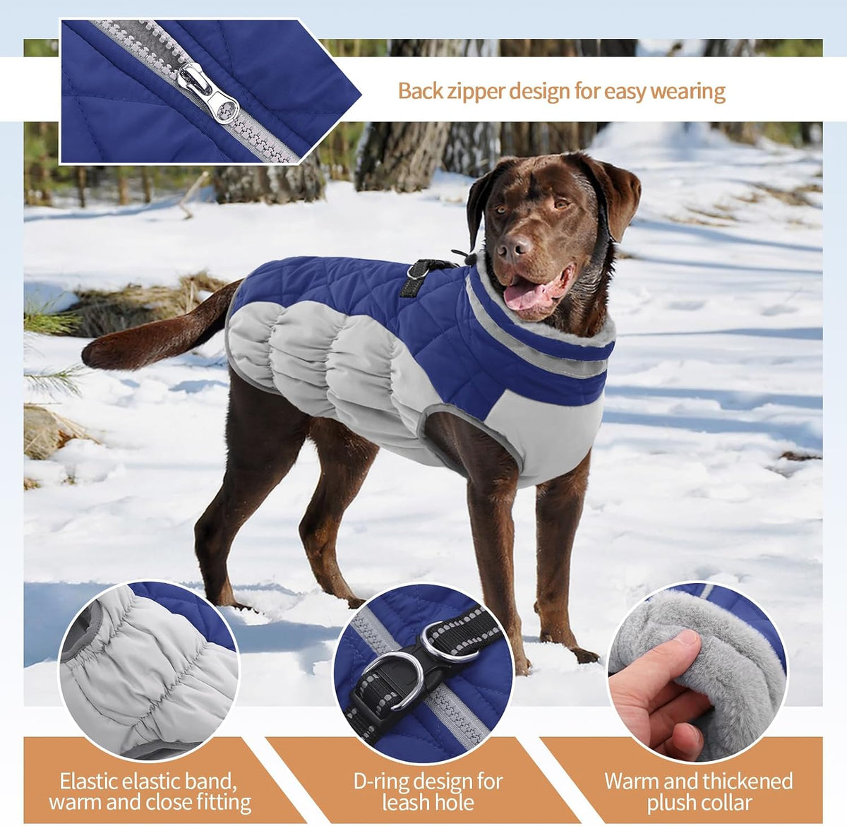 Dog Winter Jacket Cozy Reflective Waterproof Windproof Warm Pet - Large / Blue - image 2