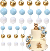 ZHUOWEISM ball cake toppers, 24 mini balloon picks in blue, gold and white - view 8