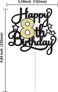 1Pc Happy 80th Birthday Cake Topper Black Gold Glitter Cheers to 80 - 8th - image 2