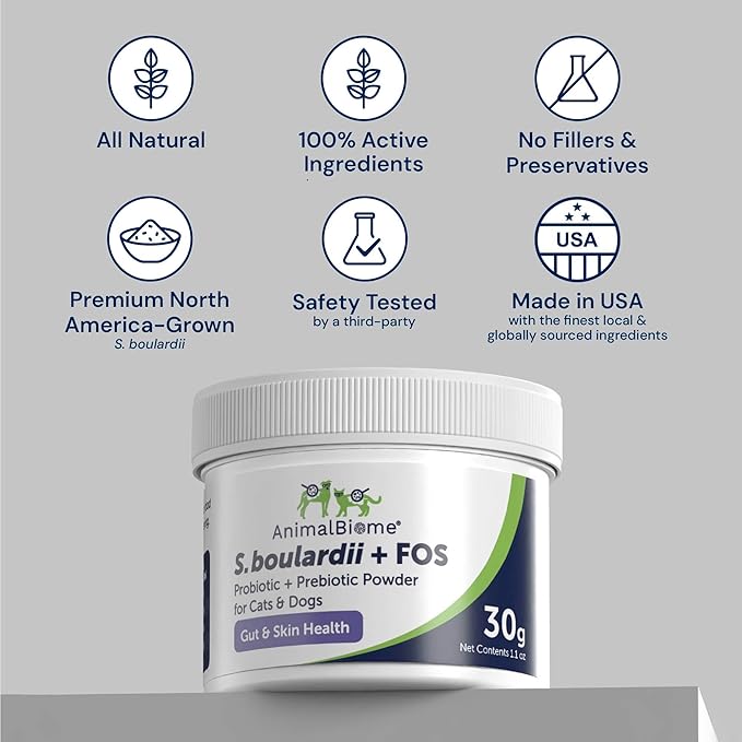 Pet Probiotics - S. boulardii + FOS Probiotic and Prebiotic Powder for Dogs and Cats 60g