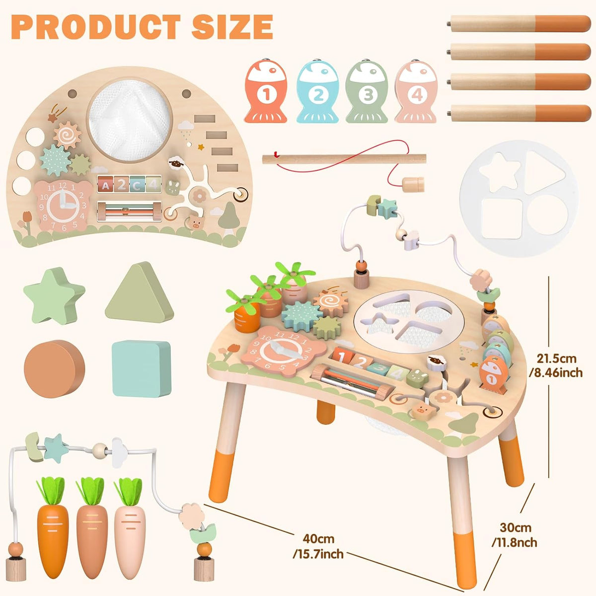 Weilim Montessori Activity Table for 1 Year Old - Natural - image 3