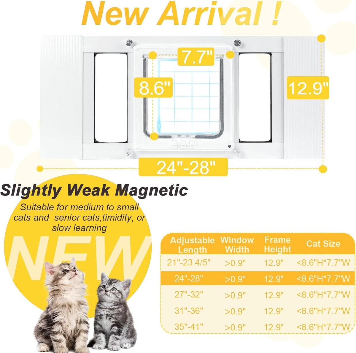Cat Door for Window & Small Dog, Quick Damage-Free Install - S: Fits 24"-28" Width / Standard Height(H:12.9") - image 2