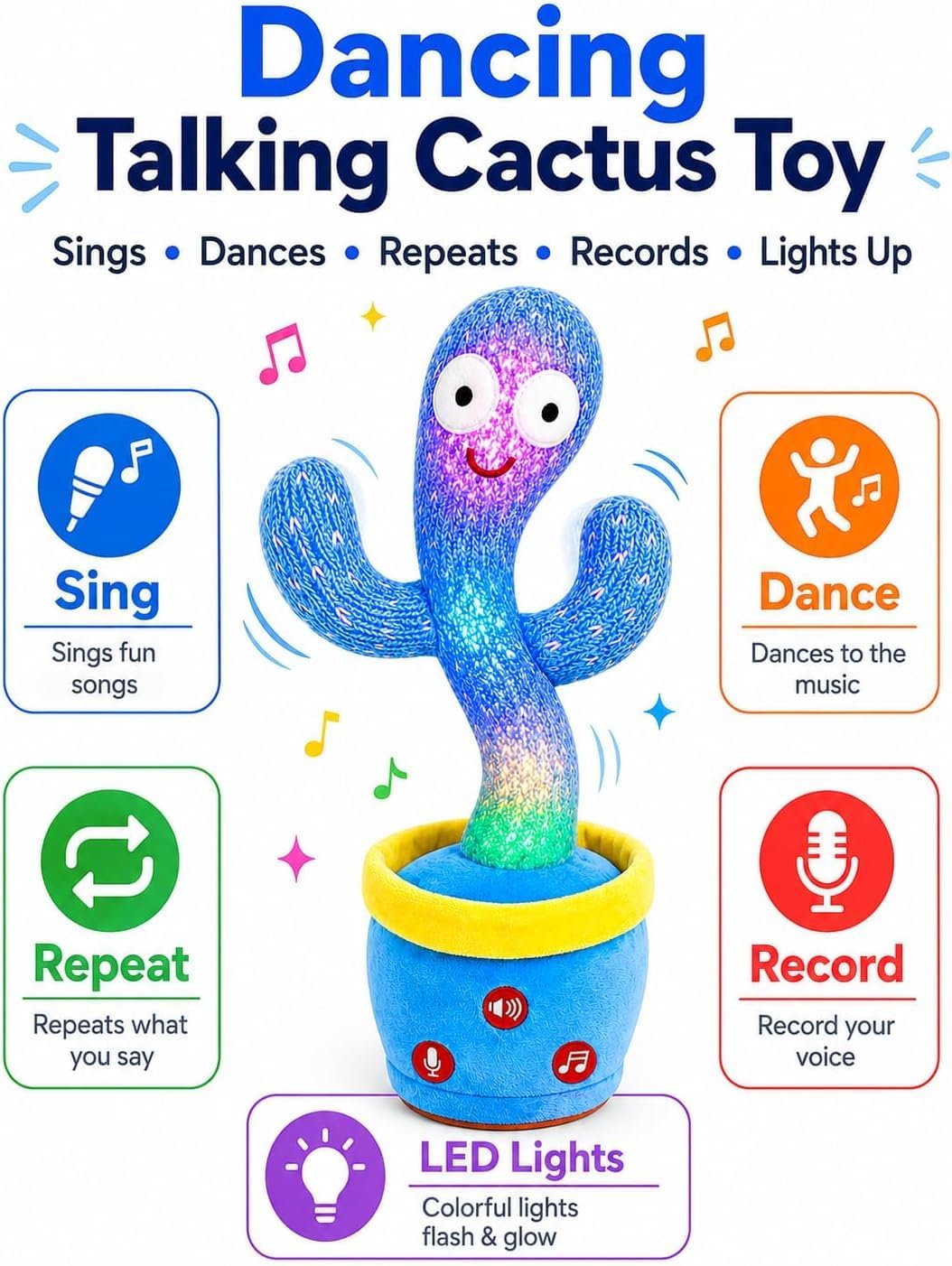 Rechargeable Dancing Talking Cactus Toy - Blue - image 3