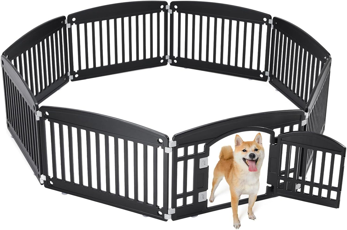Sweetcrispy Dog Playpen, Plastic Puppy Pet Fence - Black / 8 / 24IN