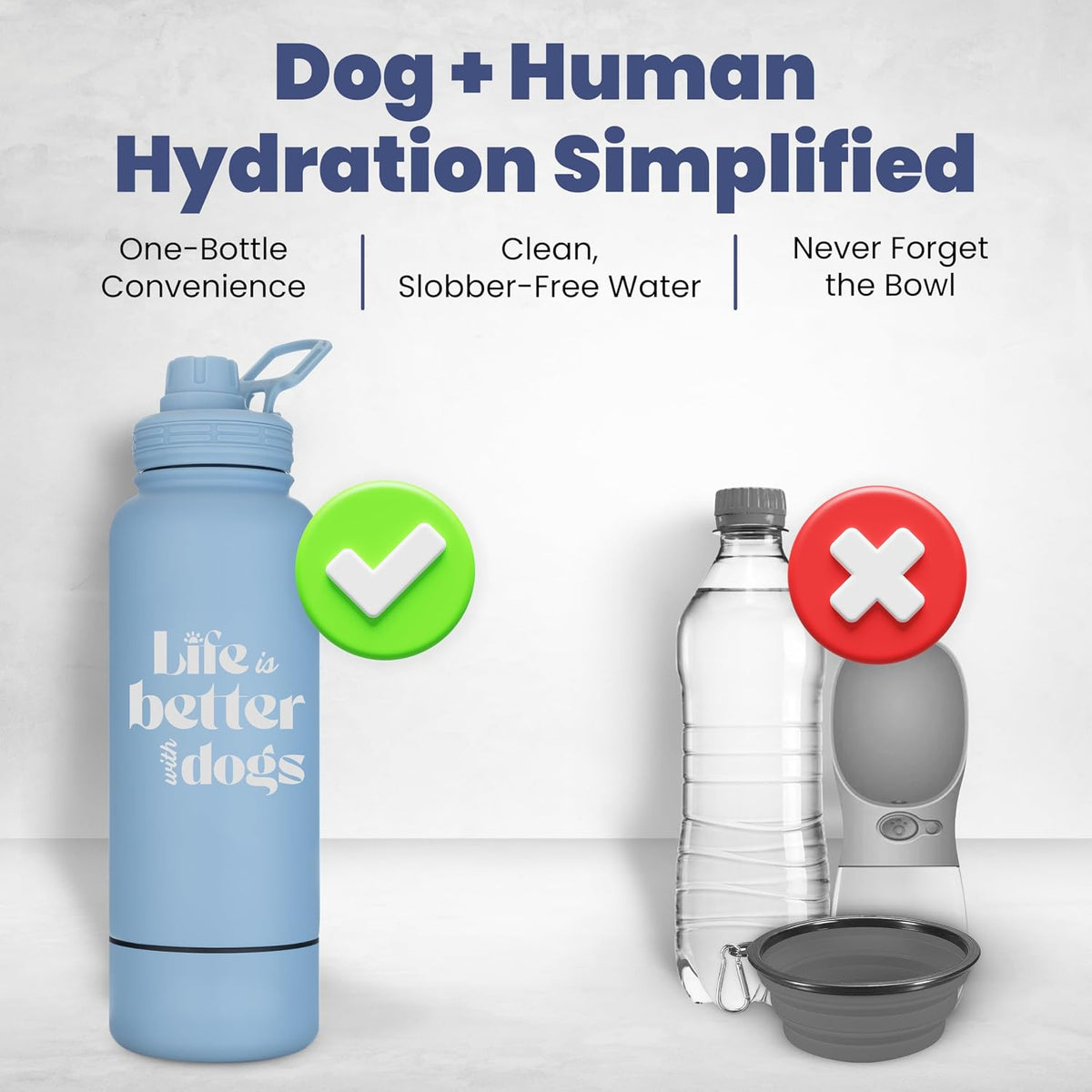 Rubyloo Dog Mom Water Bottle with Detachable Bowl for Dog Lovers – Essentials for Dogs - Life is Better: Dusty Blue - image 3