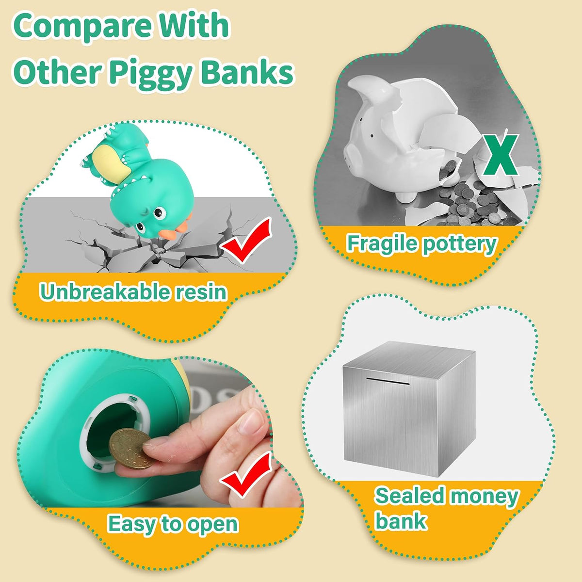 H&W Dinosaur Money Bank with Big Head - Mint Green - image 4