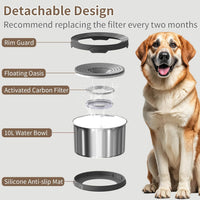 6.5L Dog Water Bowl No Spill 1.6 Gallon Stainless Steel Water Bowl - 10L+2 Filters - image 3