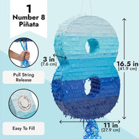 BLUE PANDA Pull String Pinata Number 5, Ombre Blue - Number 8 - image 3