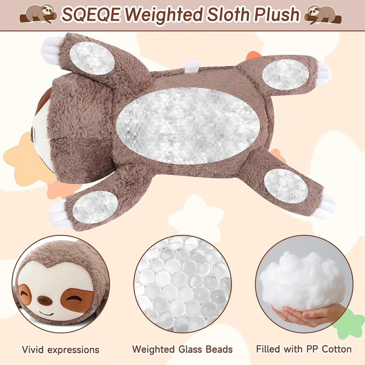 SQEQE Weighted Stuffed Animals Capybara Plush - Sloth / Large(23.6 Inch) - image 3