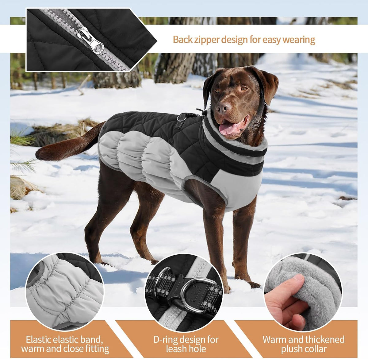 Dog Winter Jacket Cozy Reflective Waterproof Windproof Warm Pet - Small / Black - image 2