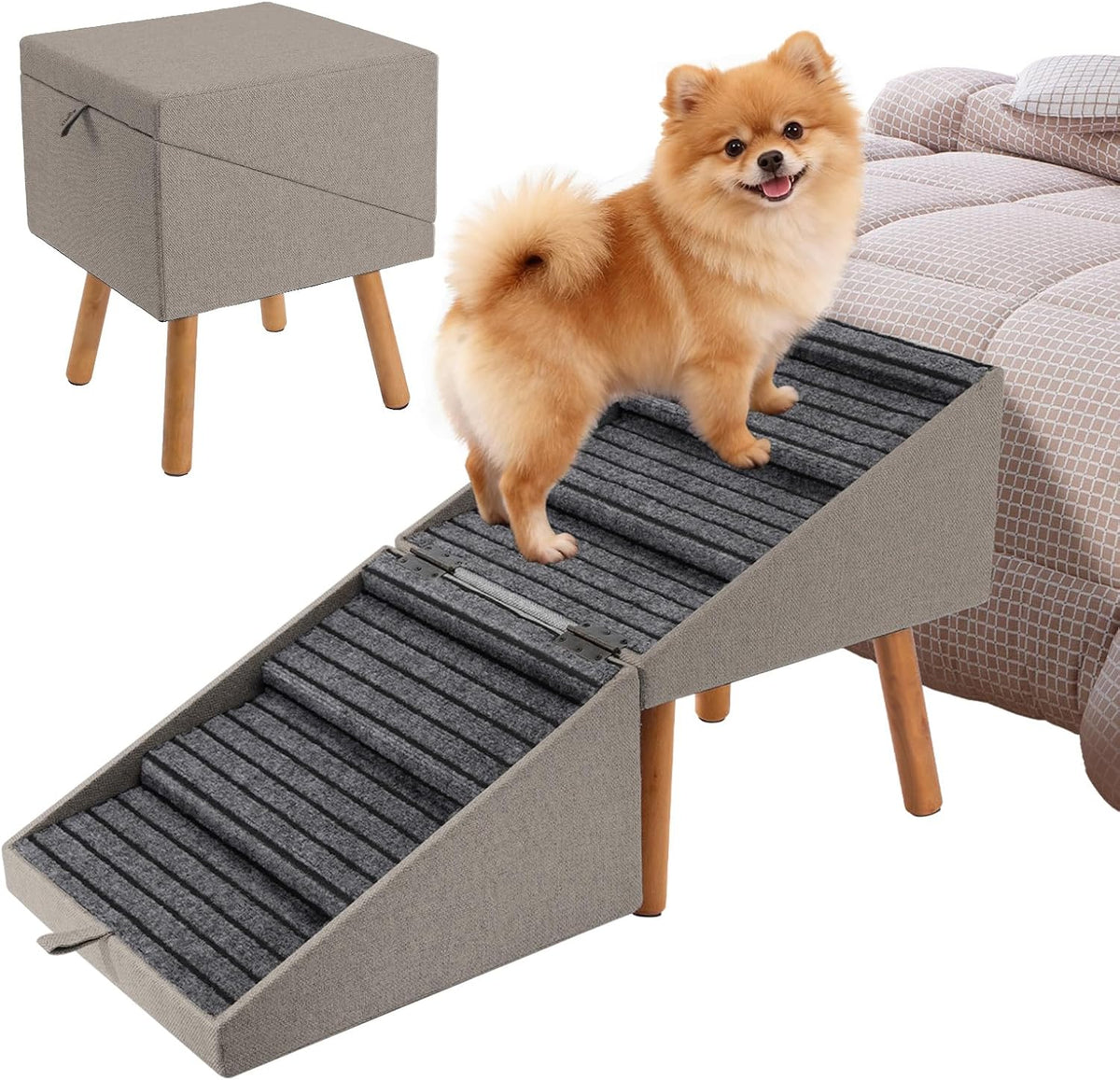 17" H Split Ottoman Dog Ramp for Couch - 21.06" H-Hemp Green