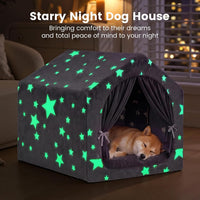Indoor Dog House with Frame, Cute Dog Tent Bed with Cover Cave - Large ( 25" × 25" × 25" ) / Gray with flannel - image 3