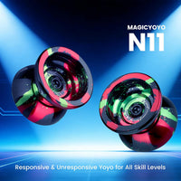 MAGICYOYO N11 Metal Yoyo Professional Responsive & Unresponsive Trick - N11 Black Green Red - image 2