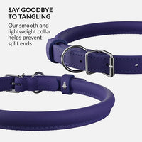 CollarDirect Rolled Leather Dog Collar, Soft Padded Round Puppy Collar, Handmade Genuine Leather Collar Dog Small Large Cat Collars 13 Colors (8-11 Inch, Purple Smooth)