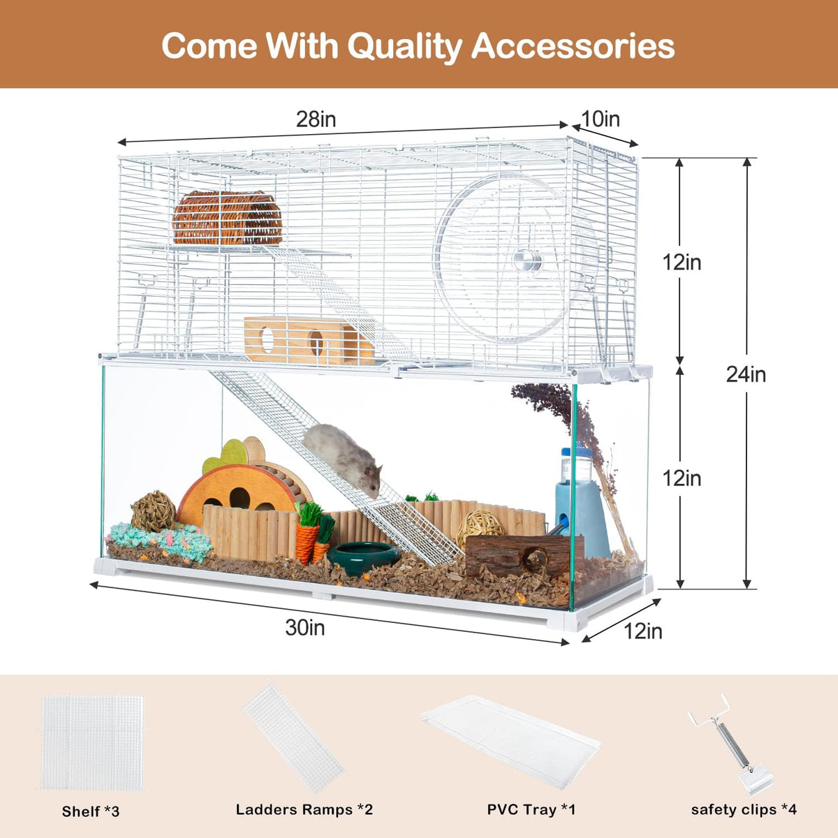3 Tiers Large Hamster Cages Glass - 30"L x 12"W x 24"H - image 4