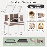 Guinea Pig Cage with Wooden Stand - Hamster Cage, Small Animal Cage Anti Chew Ramp, Hideout, Platform, Pull Out Tray (Brown, L)