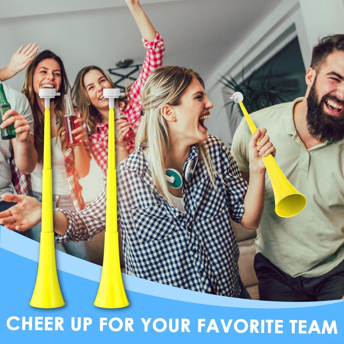 Stadium Horn Vuvuzelas Soccer Noisemakers Collapsible Blow Trumpet - Yellow - image 3