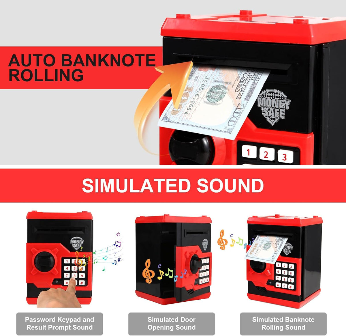 Pup Go ATM Piggy Bank for Kids, Password Electronic Kids Safe - Red - image 2