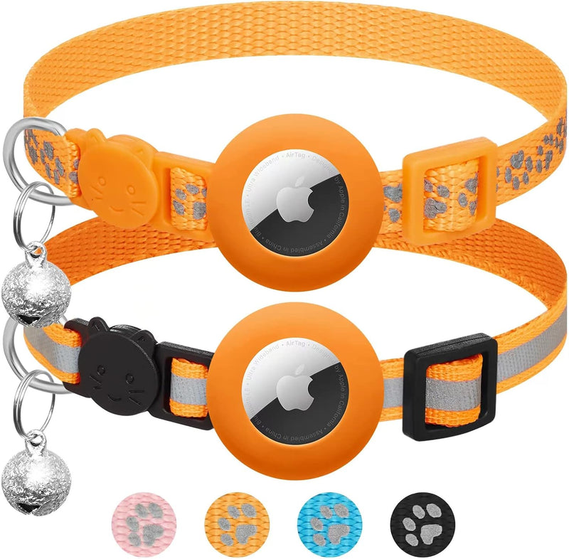 2 Pack Airtag Cat Collar Breakaway with Bell - Orange