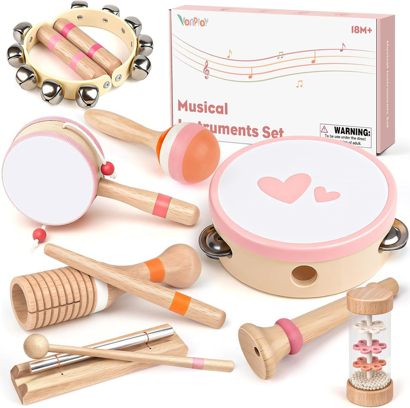 Vanplay Montessori Musical Instruments Toys for 2 3 Year Old Girls - Pink Set—Drum Style