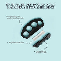 The Fur Hero, Pet hair comb - Skin Friendly Dog and Cat hair brush for Shedding with an embedded razor blade makes Pet Grooming easy, dog and cat accessories, Black