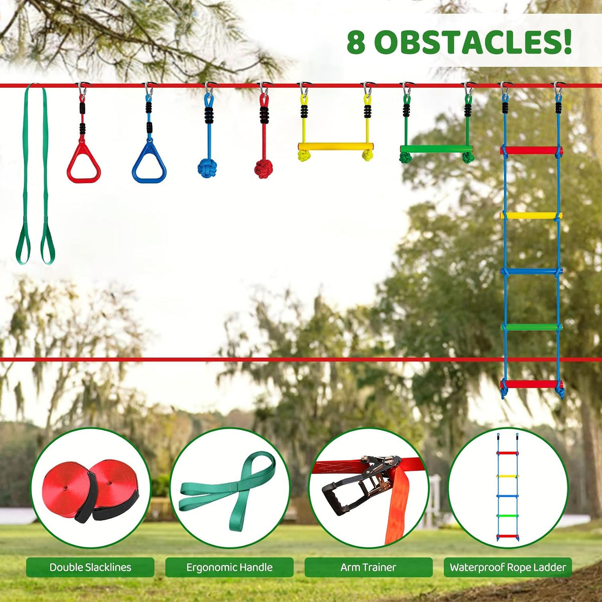 Ninja Warrior Obstacle Course for Kids Backyard - 2 x 50' + 8 Obstacles - image 2