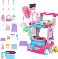 deAO kids cleaning set with detachable housekeeping cart, broom, mop and wet floor sign - view 2