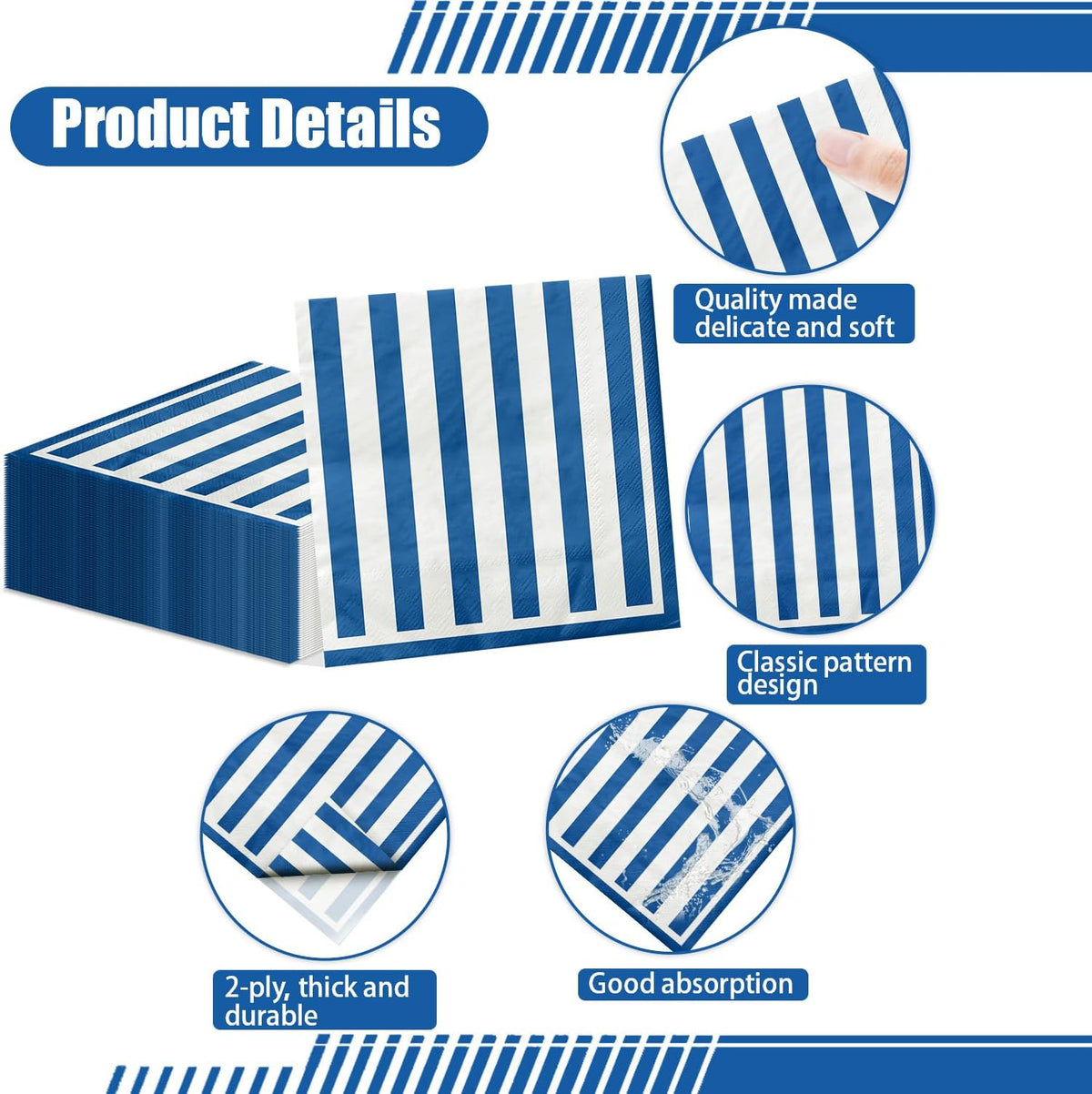 PIXHOTUL 100 pack red and white striped carnival paper napkins - view 30
