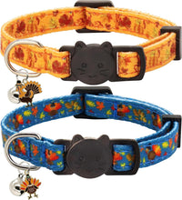 Halloween Cat Collar, Cotton 2 Pack Cat Collar with Bells - Thankgiving / 7-11''