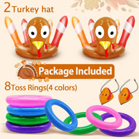 TURNMEON Thanksgiving ring toss game with 2 inflatable turkey hats and 8 colorful rings - view 2