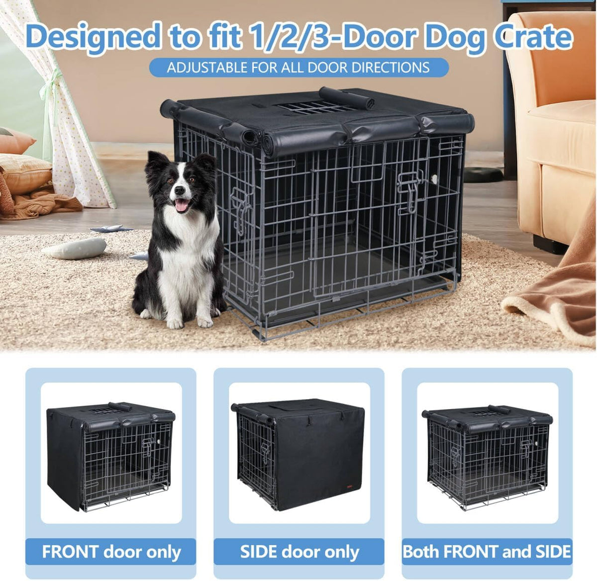 Dog Crate Cover Heavy Duty Oxford Fabric for 36-Inch Wire Crates – Essentials for Dogs - Black / 30"(L)x 19" (W)x 21"(H) - image 3