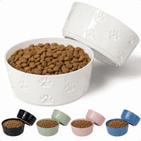Ceramic Dog Bowl Set of 2 with Anti-Skid Base, 5.5"W x 2"H - Medium / White