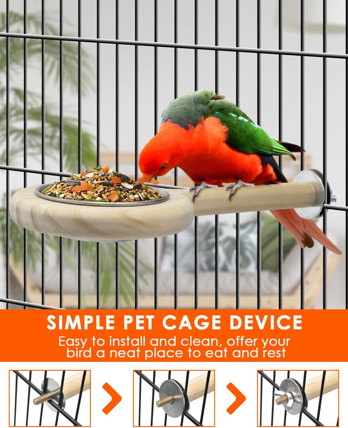 KATUMO Bird Perch Bird Feeding Cup Parrot Wood Perch Stand Toy Bird - L Perch - image 3