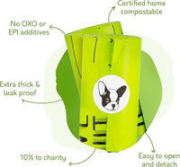 100% Certified Home Compostable Dog Poop Bags with Handles - 10% to Charity - ASTM D6400 & EN 13432 Compliant - 240 x Plant Based X Large Compostable Poop Bags (20 Rolls)