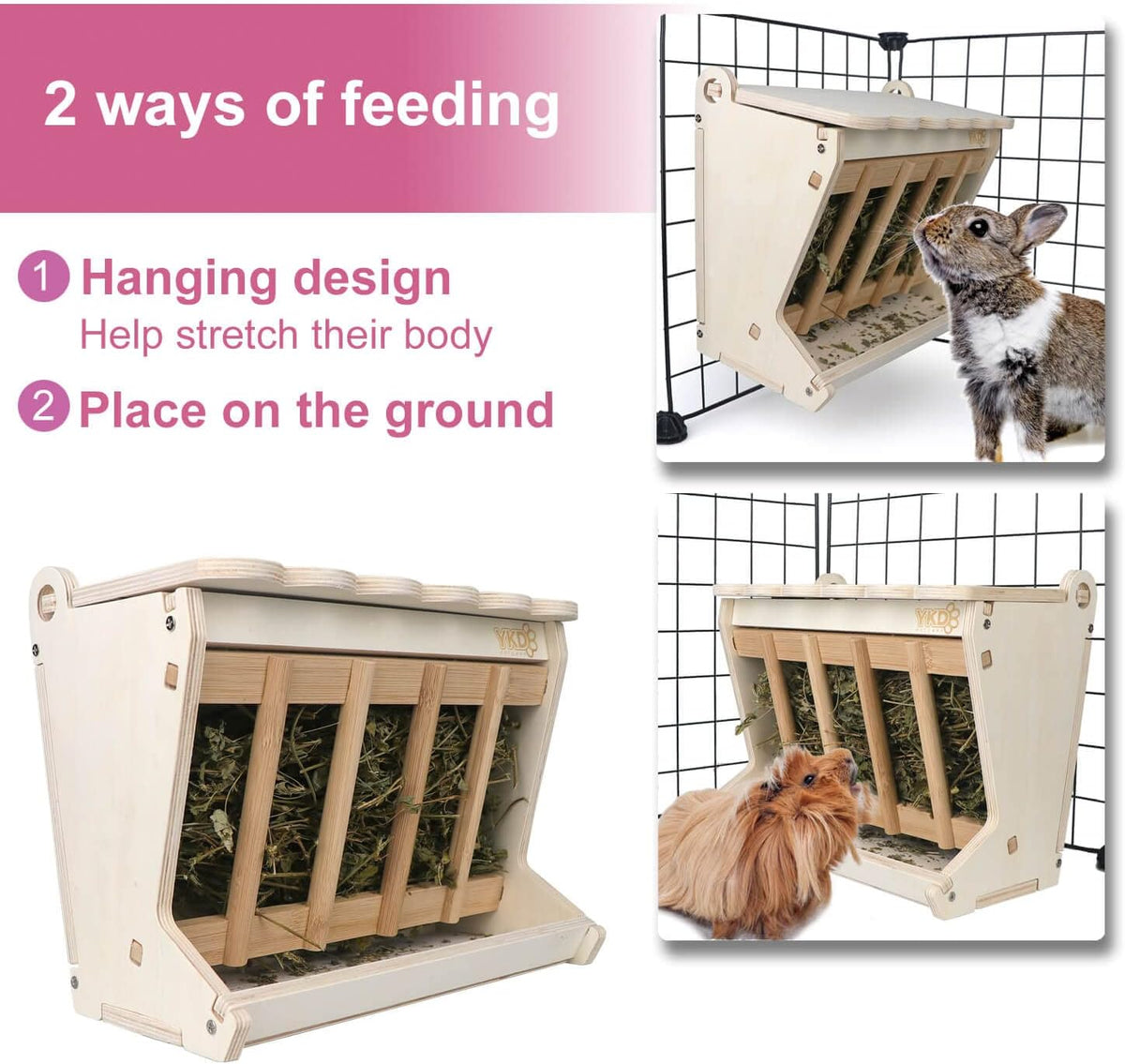 Pet Wooden Hay Feeder for Rabbits, Guinea Pigs, and Chinchillas – Essentials for Small Pets - image 2