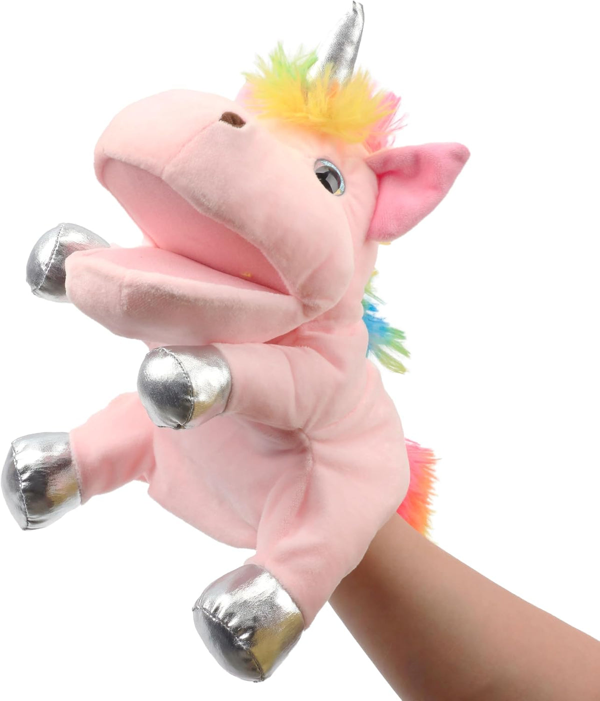 Hopearl white plush unicorn hand puppet with open movable mouth, 12 inches - view 23