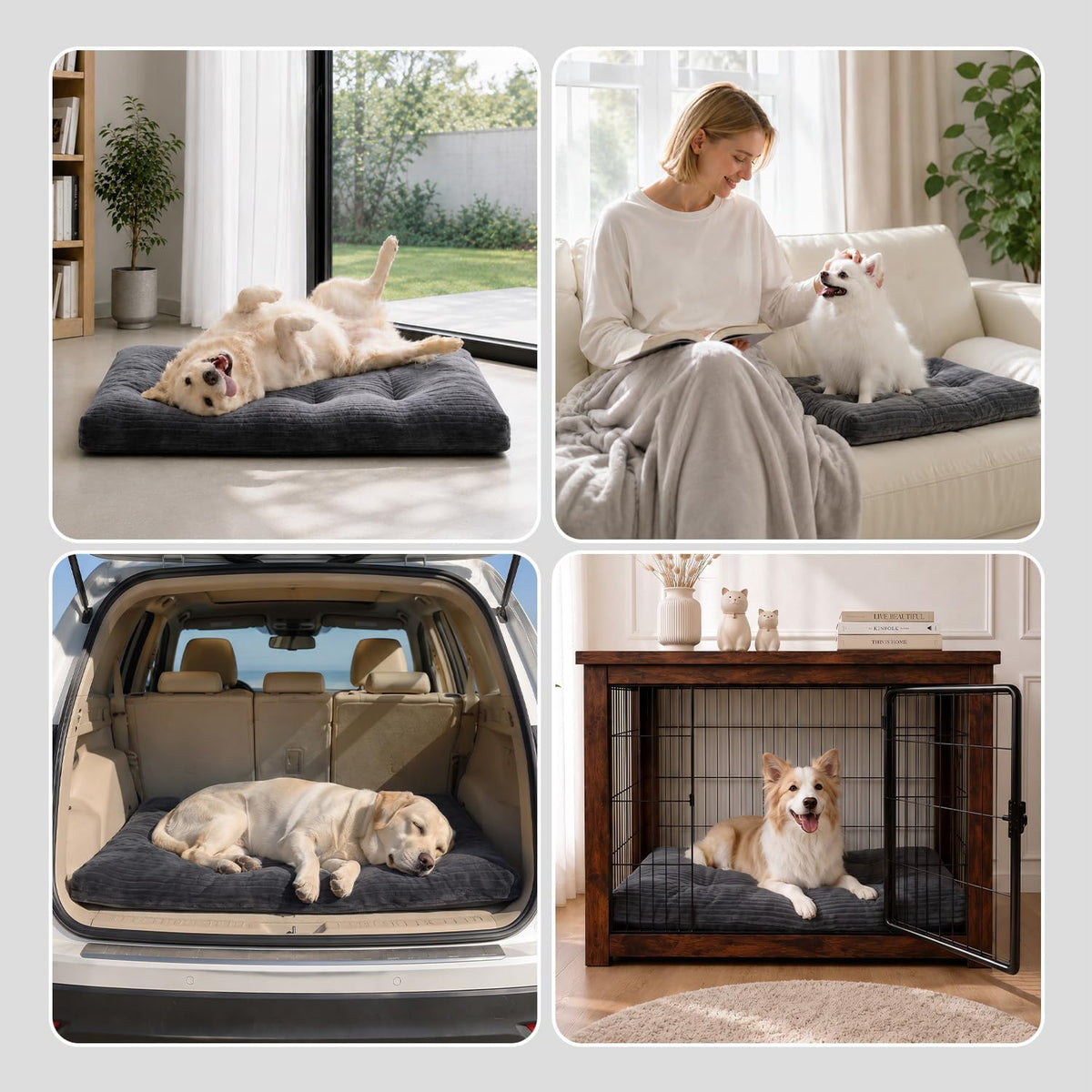 KSIIA Washable Dog Crate Bed Kennel Mat for Large Dogs - Gray / 41.0"L x 27.0"W x 3.5"Th - image 2