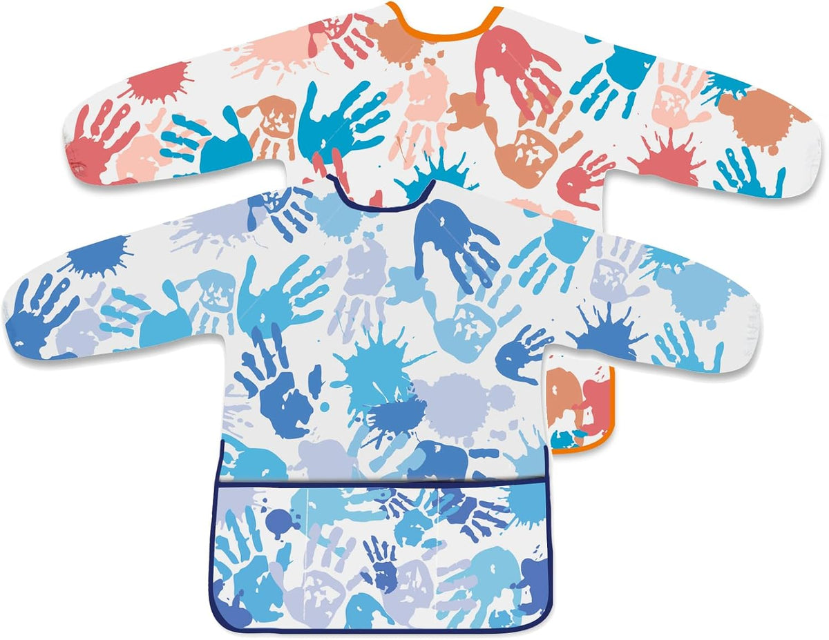 2 Pcs Kids Art Smock Painting Toddler Smock Long Sleeve with 3 - Blue+pink / 2