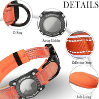 Upgraded AirTag Dog Collar, IP68 Waterproof Dog Collar with Apple Air Tag Holder, Reflective Adjustable Heavy Duty Dog Collars with Soft Padded for Small, Medium and Large Dogs,Orange, M