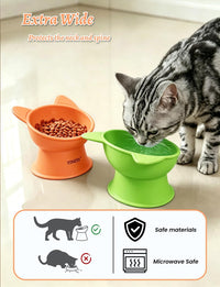 YINEYA 2 Pack Cat Food Bowls Elevated Design for Neck Comfort - Orange&Green - image 3