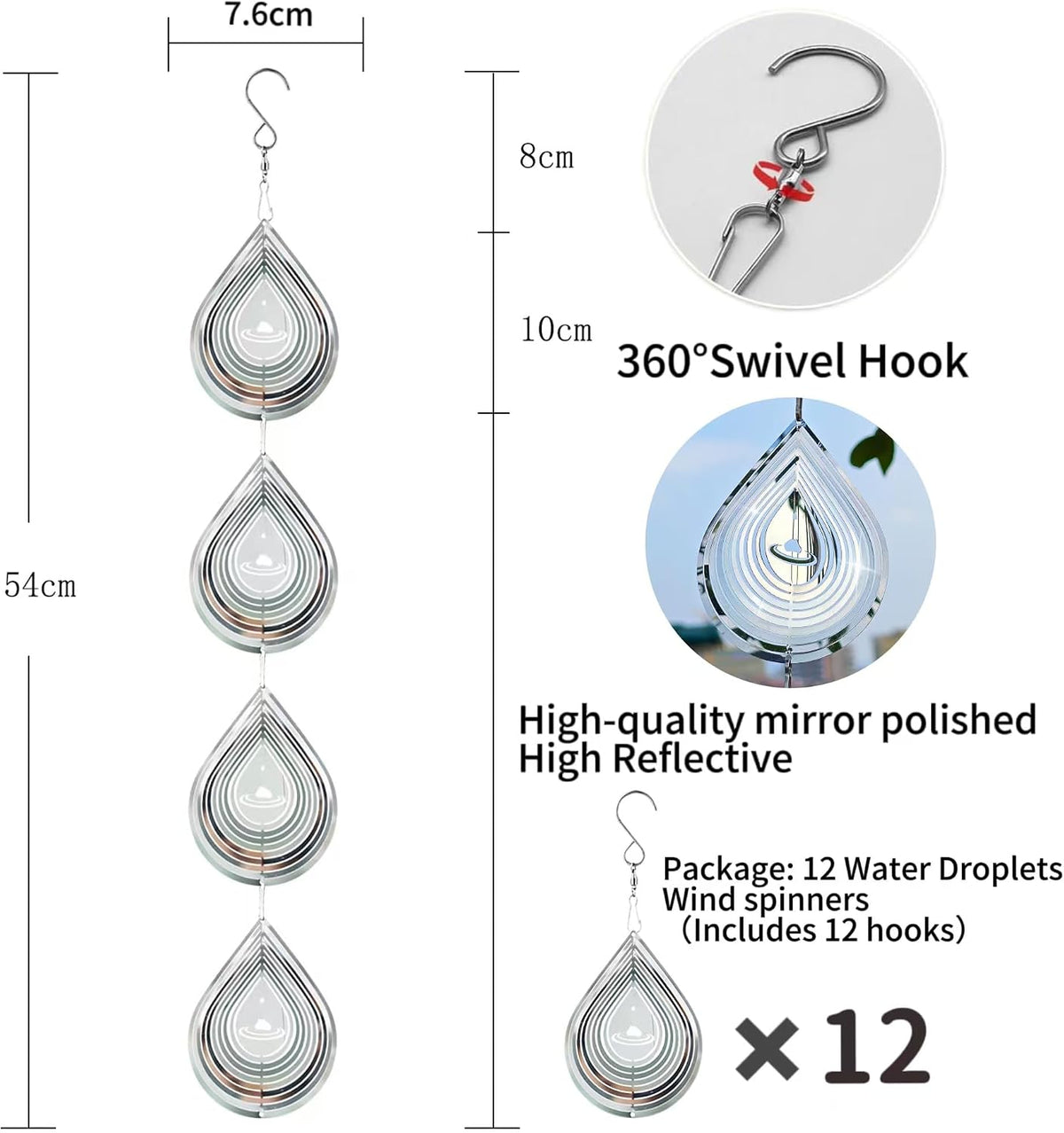 Water Droplets Bird Scare Discs Set-Highly Reflective Double-Sided - Water droplet shape - image 2
