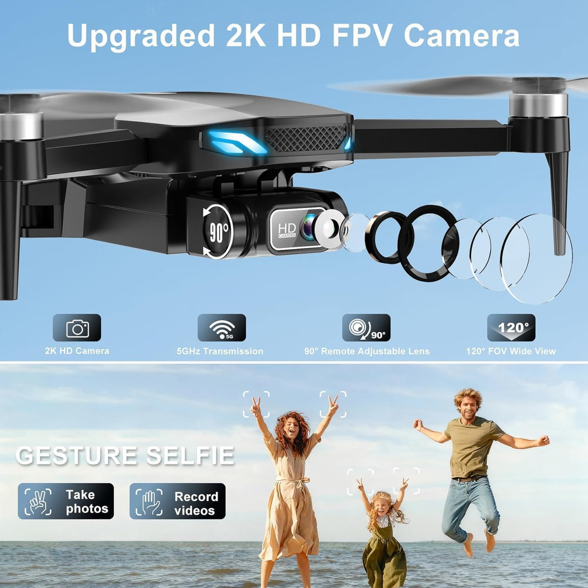 BLINORY X60 foldable 2K camera drone for beginners in black with carrying case - view 6