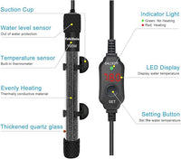YukiHalu Small Submersible Aquarium Heater, Adjustable Mini Fish Tank Heater 25W 50W 100W 200W 300W with External Temperature Controller, LED Display, Used for 5/10/20/40/60 Gallons (100 Watts)