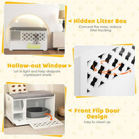 Tangkula Cat Litter Box Enclosure, Hidden Litter Box with Removable Cushion & Flip-Down Opening, Multifunctional Storage Cabinet Bench, Modern Litter Box Furniture Fits Most Litter Box (White)