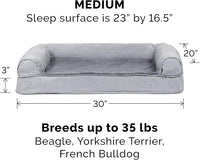Furhaven Cooling Gel Dog Bed for Medium/Small Dogs w/ Removable Bolsters & Washable Cover, For Dogs Up to 35 lbs - Plush & Suede Sofa - Gray, Medium