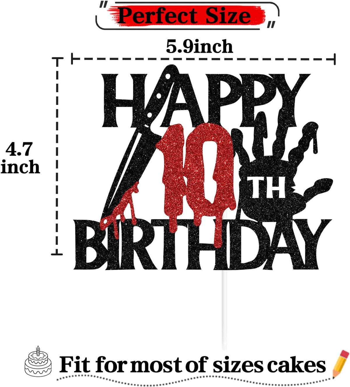 Black glitter Killer Happy 13th Birthday cake topper for a horror Halloween party - view 11
